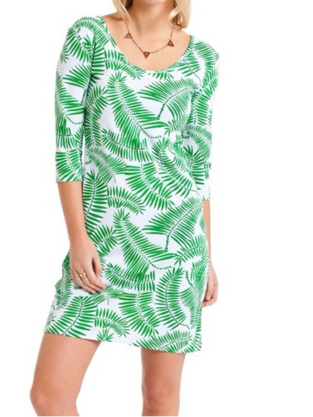 Tuckernuck Green Palm-Print Long Sleeve Shift Dress by Persifor